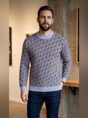 ASOS men’s  Black ,Tan and Gray Crewneck Sweater with Geometric Pattern size S